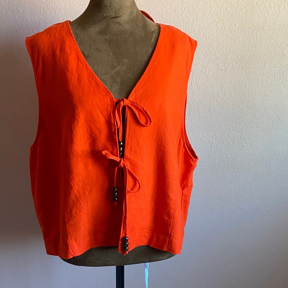 Marc New York Vivid Orange Tie-Front Tank Top